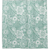 Witte en lichtgroene retro bloemen patroon douchegordijn (Voorkant)