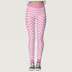 Witte en lichtroze Chevron Patroon Leggings