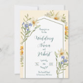 Witte en Lila wilde bloemen geometrische bruiloft Kaart (Voorkant)