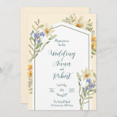 Witte en Lila wilde bloemen geometrische bruiloft Kaart (Voorkant / Achterkant)