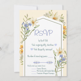 Witte En Lila Wilde Bloemen Geometrische RSVP Kaar Kaart