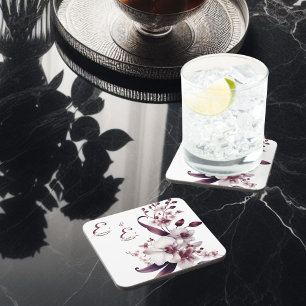 Witte en magenta orchidee bloemen gepersonaliseerd bier onderzetter