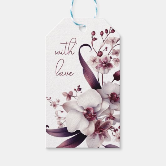 Witte en magenta orchidee bloemen monogram cadeaulabel (Voorkant)