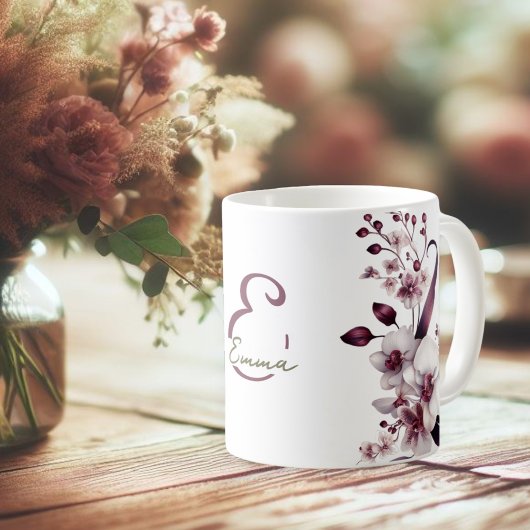 Witte en magenta orchidee bloemen monogram koffiemok