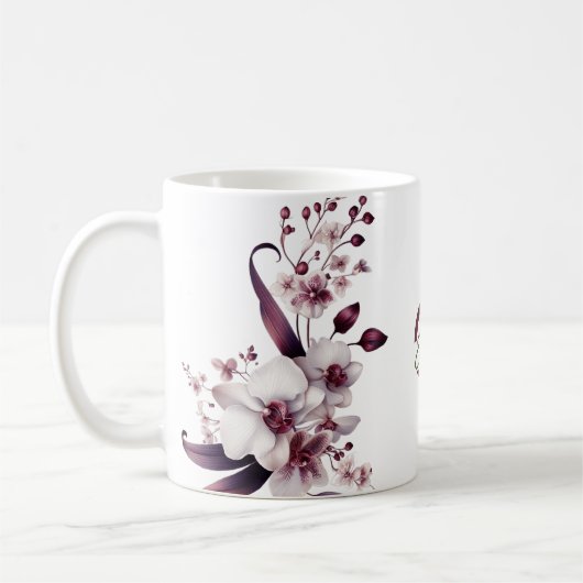 Witte en magenta orchidee bloemen monogram koffiemok (Links)
