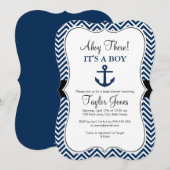 Witte en marine baby shower uitnodiging (Voorkant / Achterkant)