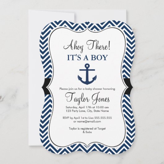 Witte en marine baby shower uitnodiging (Voorkant)