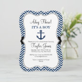 Witte en marine baby shower uitnodiging (Staand voorkant)