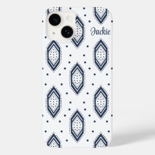 Witte en marine blauwe zeshoek patroon Case-Mate iPhone 14 hoesje