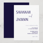 Witte en Marine Moderne Elegante Huwelijksuitnodig Kaart (Voorkant / Achterkant)