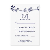 Witte en marineblauwe bloemige trouw-RSVP