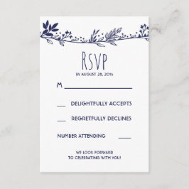 Witte en marineblauwe bloemige trouw-RSVP RSVP Kaartje