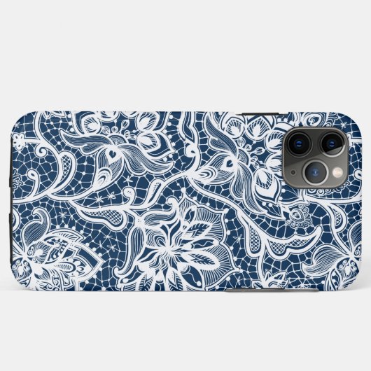 Witte en marineblauwe  bloemkant Case-Mate iPhone case (Achterkant (horizontaal))
