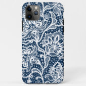 Witte en marineblauwe  bloemkant Case-Mate iPhone case (Achterkant)