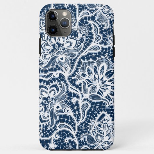 Witte en marineblauwe  bloemkant Case-Mate iPhone case (Achterkant)