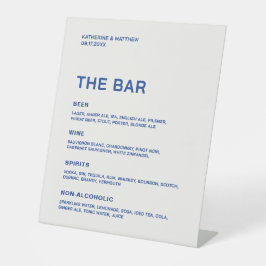 Witte en marineblauwe huwelijksbar reclamebord met voetstuk