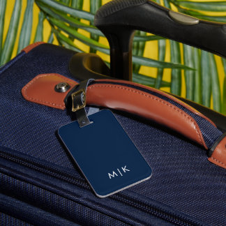 Witte en marineblauwe moderne monogram bagagelabel