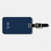 Witte en marineblauwe moderne monogram bagagelabel (Voorkant horizontaal)
