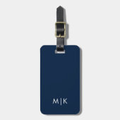 Witte en marineblauwe moderne monogram bagagelabel (Voorkant verticaal)