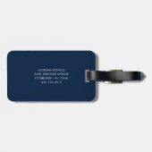 Witte en marineblauwe moderne monogram bagagelabel (Achterkant horizontaal)