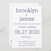 Witte en marineblauwe moderne trouwkaarten kaart (Voorkant / Achterkant)