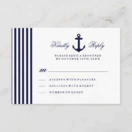 Witte en marineblauwe nautische RSVP-kaart RSVP Kaartje