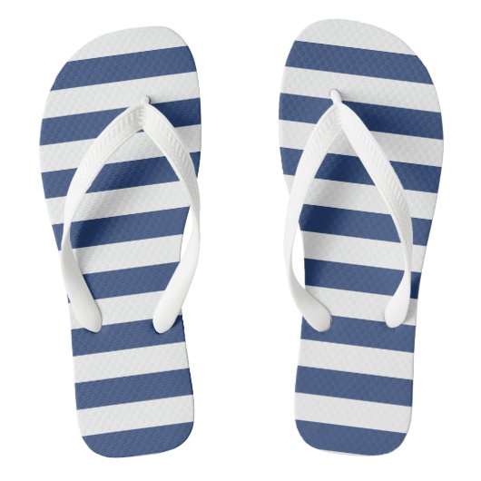 Witte en marineblauwe strepen teenslippers (Voetbed)