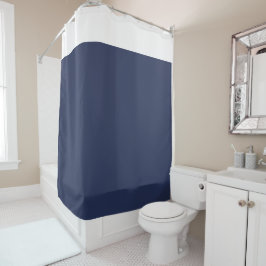 Witte en marineblauwe tweedelig badkamer gordijn