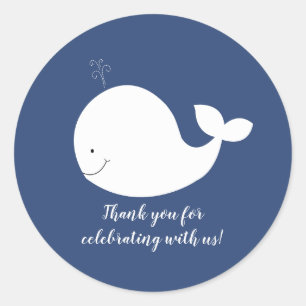 Witte en marineblauwe walvis ronde sticker