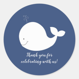 Witte en marineblauwe walvis ronde sticker