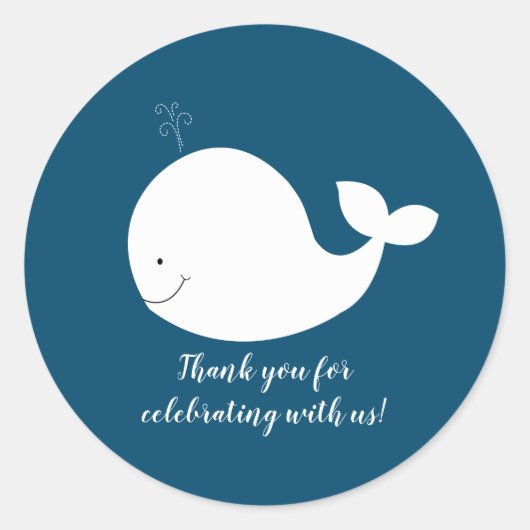 Witte en marineblauwe walvis ronde sticker (Voorkant)