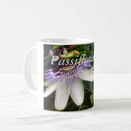 Witte en mauve passiebloem koffiemok (Voorkant links)