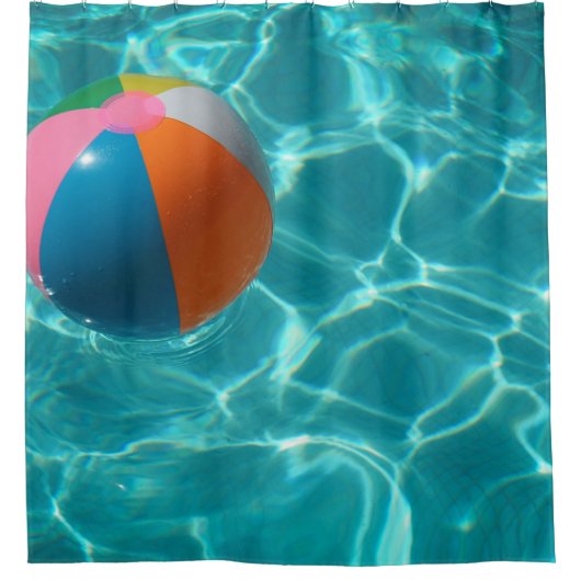 Witte en meerkleurige strandbal douchegordijn (Voorkant)