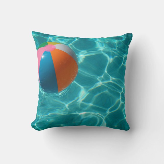 Witte en meerkleurige strandbal kussen (Voorkant)