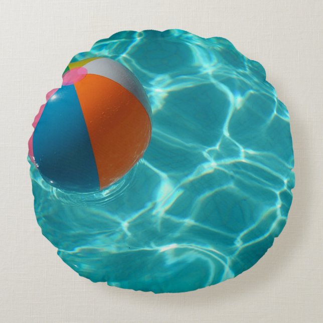 Witte en meerkleurige strandbal rond kussen (Voorkant)