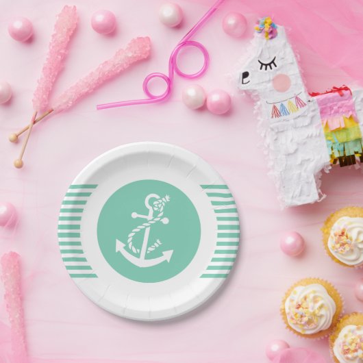 Witte en middelste standaard anker & stripes 2 papieren bordje (Feest)
