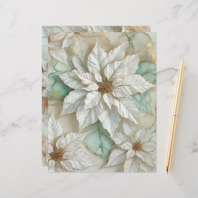 Witte en Mint Alcohol Ink Poinsettia Scrapbook (Voorkant / Achterkant in situ)