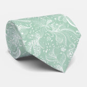 Witte en mint-groene exotische Floral Swirls Stropdas (Opgerold)