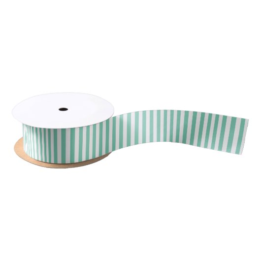 Witte en Mint Groene Verticale Stripes Satijnen Lint (Spoel)