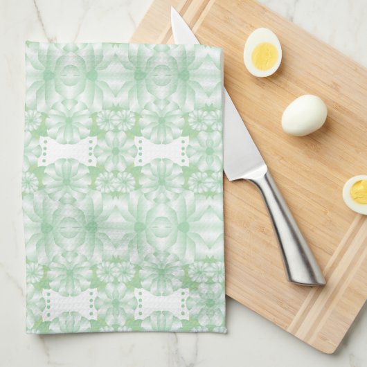 Witte en mintgroene bloemenkeukenhanddoek theedoek (Quarter Fold)