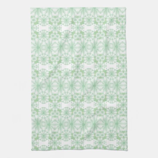 Witte en mintgroene bloemenkeukenhanddoek theedoek (Verticaal)