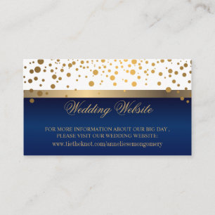 Witte en Navy Blauw Goud Confetti Stippen Website Informatiekaartje