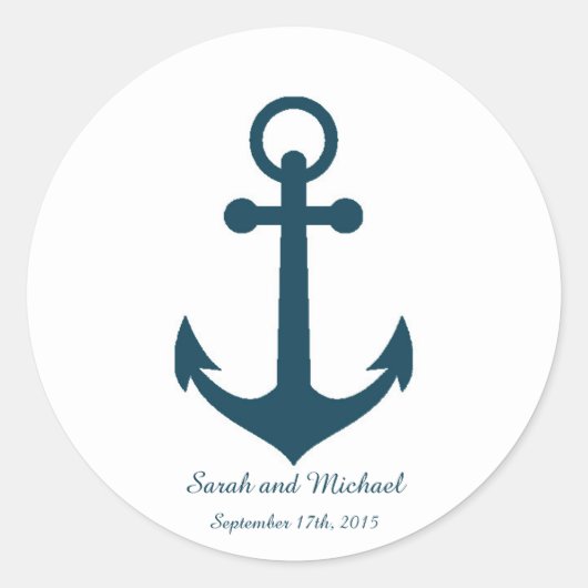 Witte en Navy Blue Anchor Custom Envelope Sticker (Voorkant)