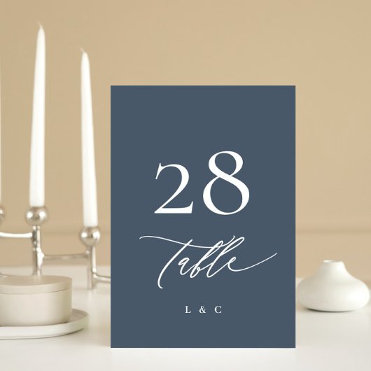 Witte en Navy Blue Calligraphy Modern Wedding Kaart