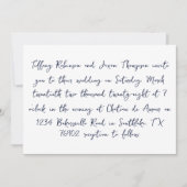 Witte en Navy Blue handgeschreven stijl bruiloft Kaart (Voorkant)