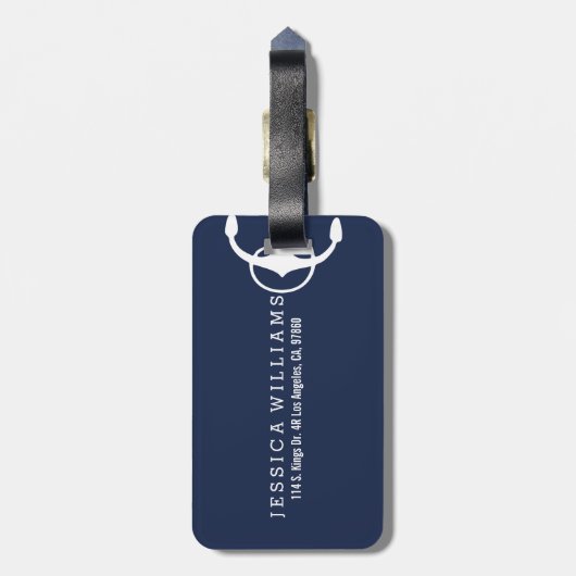 Witte en Navy Blue Nautical Boat Anchor Bagagelabel (Achterkant verticaal)