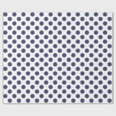 Witte en Navy Blue Polka Dots Cadeaupapier (Vlak)