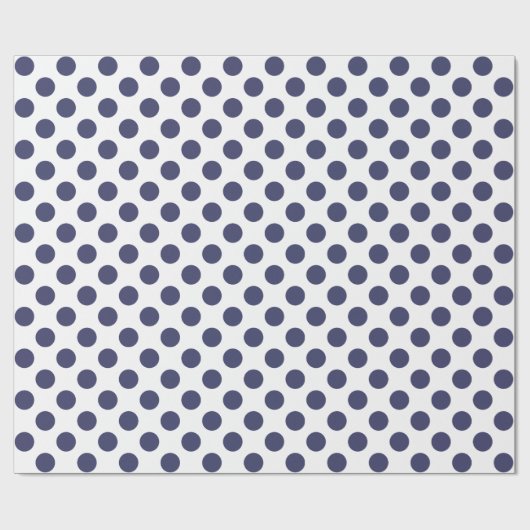 Witte en Navy Blue Polka Dots Cadeaupapier (Vlak)