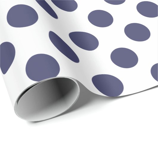 Witte en Navy Blue Polka Dots Cadeaupapier (Rol Hoek)