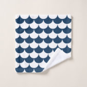 Witte en Navy Blue Scallop Bad Handdoek (Wasdoekje)